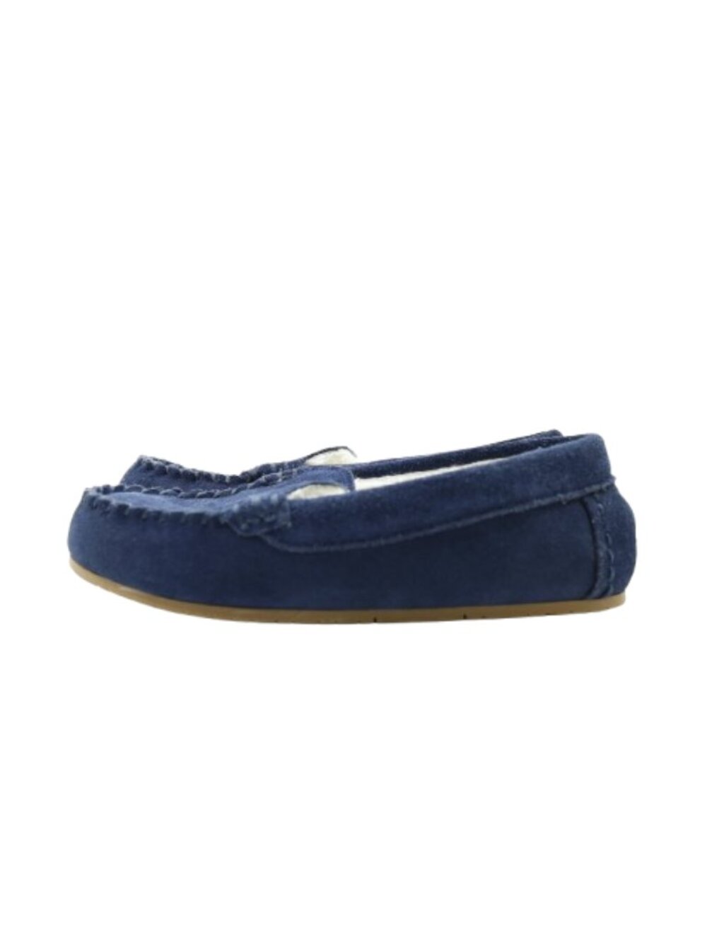 Lands' End Blue Suede Faux-Fur Lined Moccasin Slippers - Boys' 4